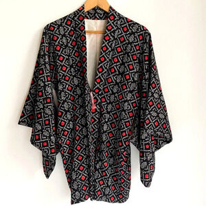 Handmade Japanese Geometric Print Short Kimono Jacket M